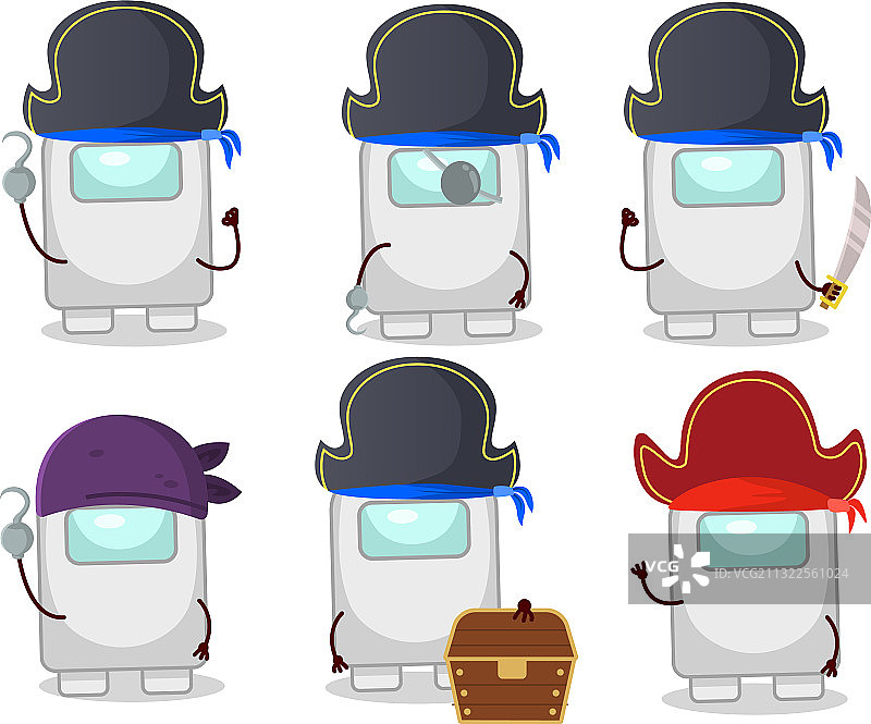 卡通人物：带有各种表情的白色Among Us图片素材