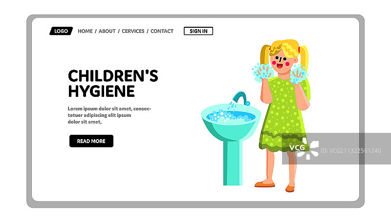 女孩用肥皂洗手，儿童卫生图片素材