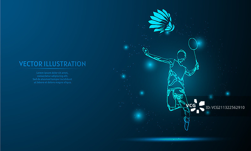 深蓝色背景上的发光羽毛球运动员图片素材
