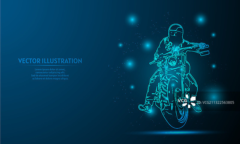 深蓝色背景上的发光哈雷摩托车图片素材