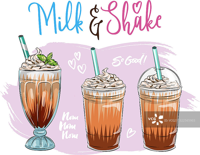 不同口味奶昔合集：巧克力与樱桃图片素材