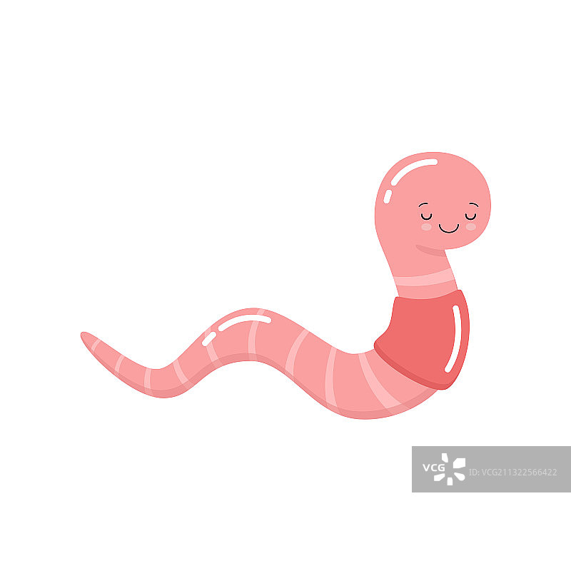 白色背景上的可爱卡通红色蚯蚓图片素材