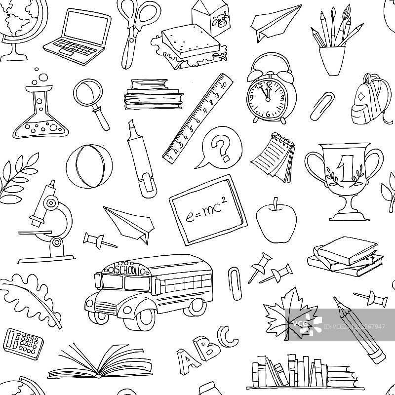 返校季儿童涂鸦无缝图案图片素材