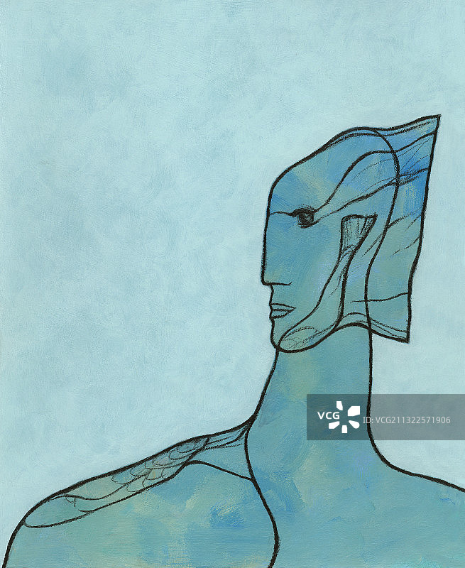 奇怪男人面部轮廓手绘插画图片素材