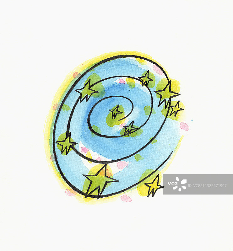 白色背景上的星星和蓝色螺旋。插图。图片素材