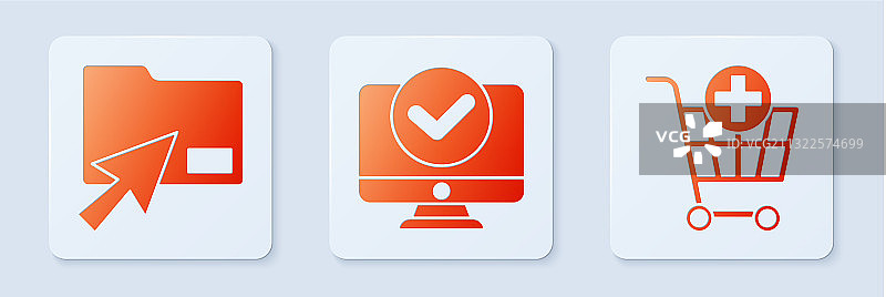 电脑显示器、光标点击和文档文件夹图片素材