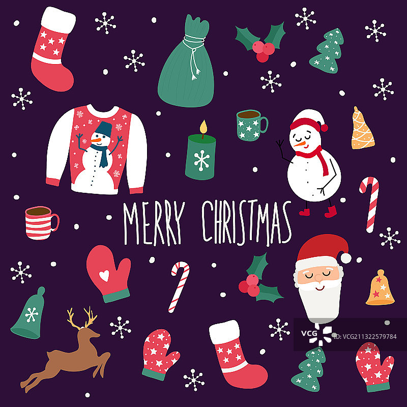 彩色圣诞雪花元素合集图片素材