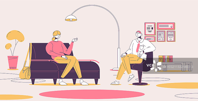 年轻女性接受心理治疗的场景图片素材