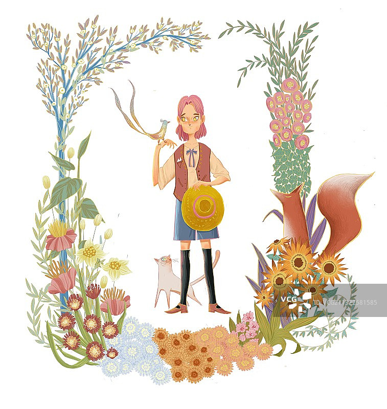 花丛中的少年图片素材