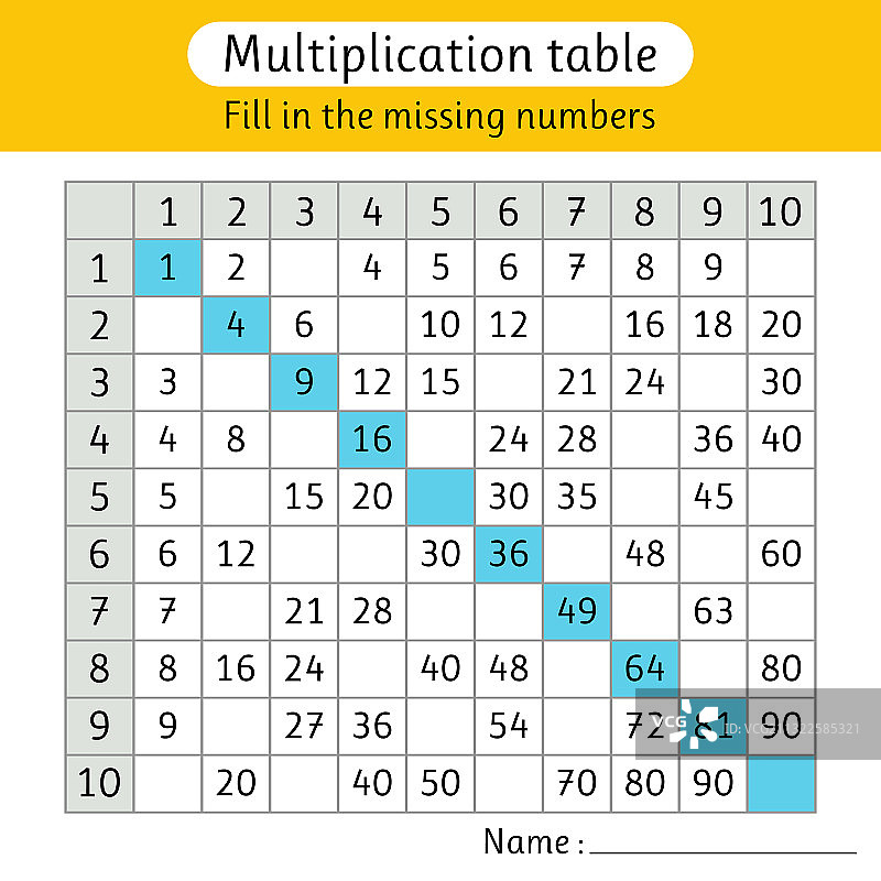 乘法表填空图片素材