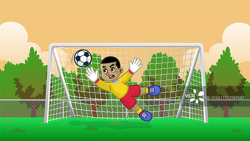 足球场上的卡通足球守门员图片素材