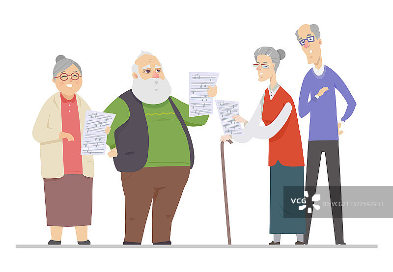 唱歌的年长者 - 扁平风格设计图片素材