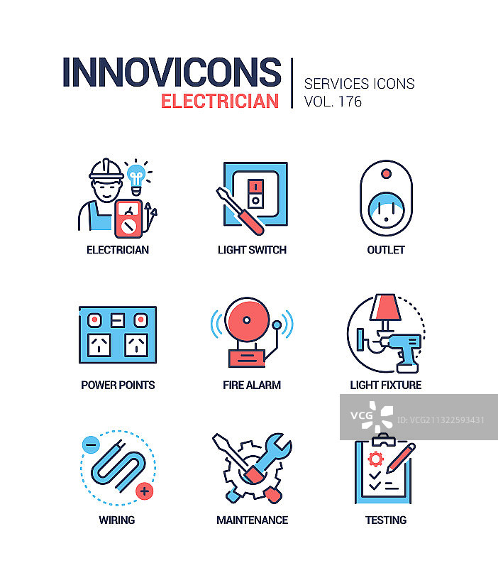 电工服务线性设计图标图片素材