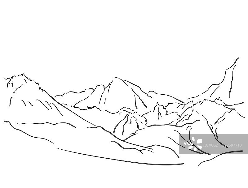 线性手绘山景速写图片素材