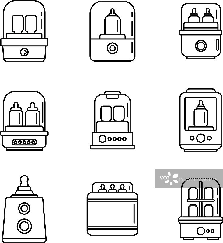 奶瓶消毒器图标轮廓集图片素材