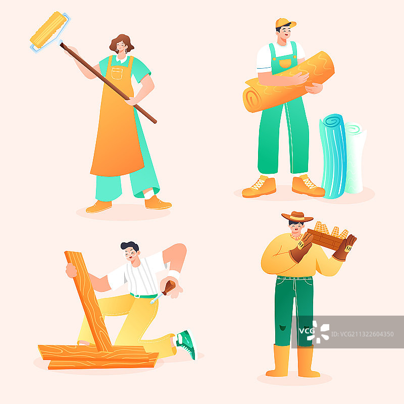 卡通五一劳动节维修家政清洁社区城市服务劳动电商红包矢量插画图片素材