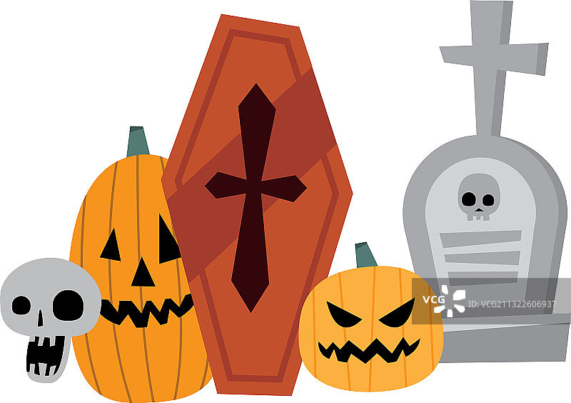 万圣节南瓜卡通墓碑骷髅棺材图片素材
