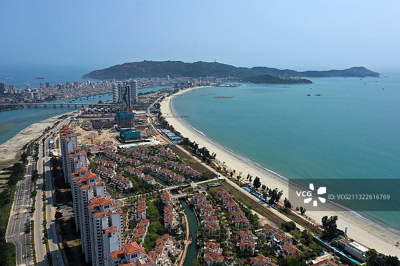 广东省惠州市惠东县平海镇万科双月湾度假区航拍图片素材