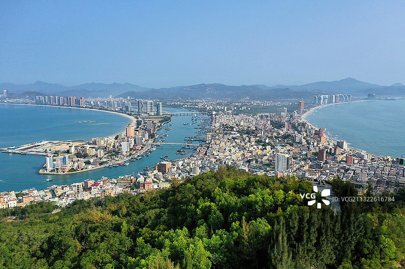 广东省惠州市惠东县港口镇大星山双月湾观景台航拍图片素材