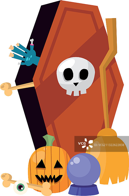 万圣节棺材，含骷髅南瓜图片素材