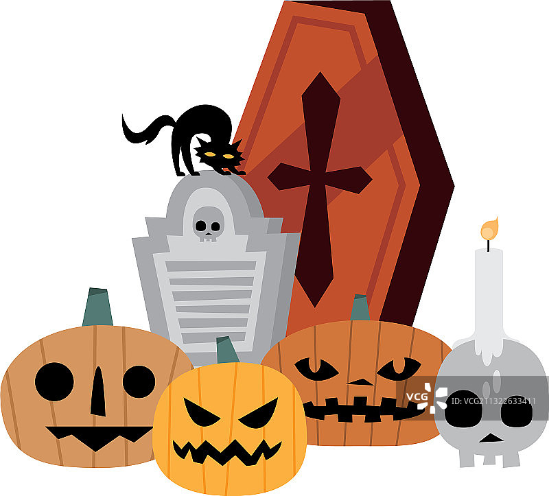万圣节南瓜卡通墓碑骷髅蜡烛图片素材