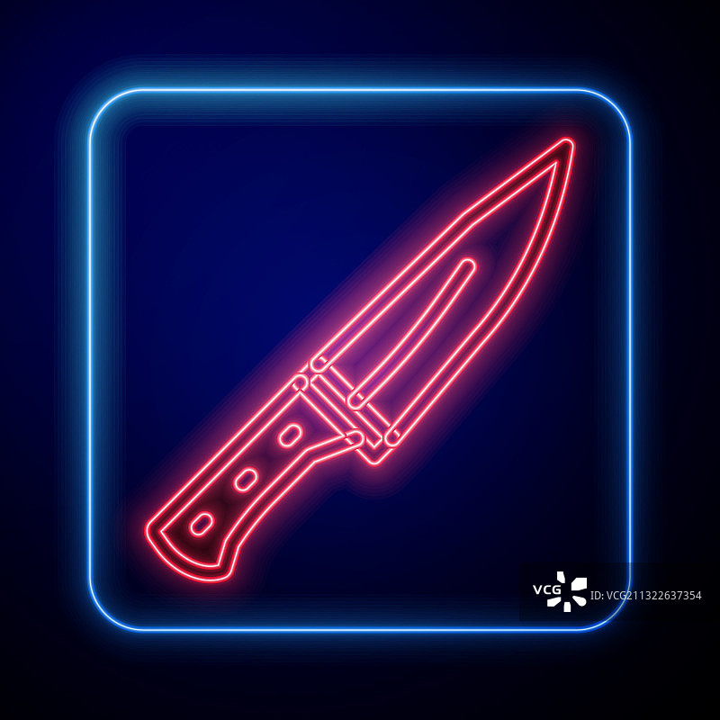 蓝色背景上的发光霓虹肉剁刀图标图片素材