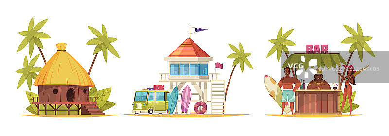 卡通夏威夷图标集图片素材