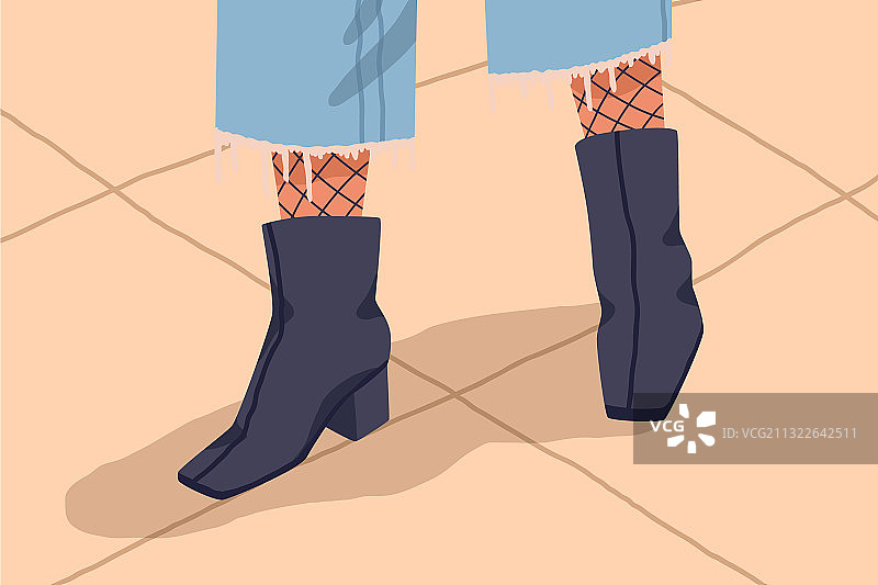 穿黑色低跟短靴的女人图片素材