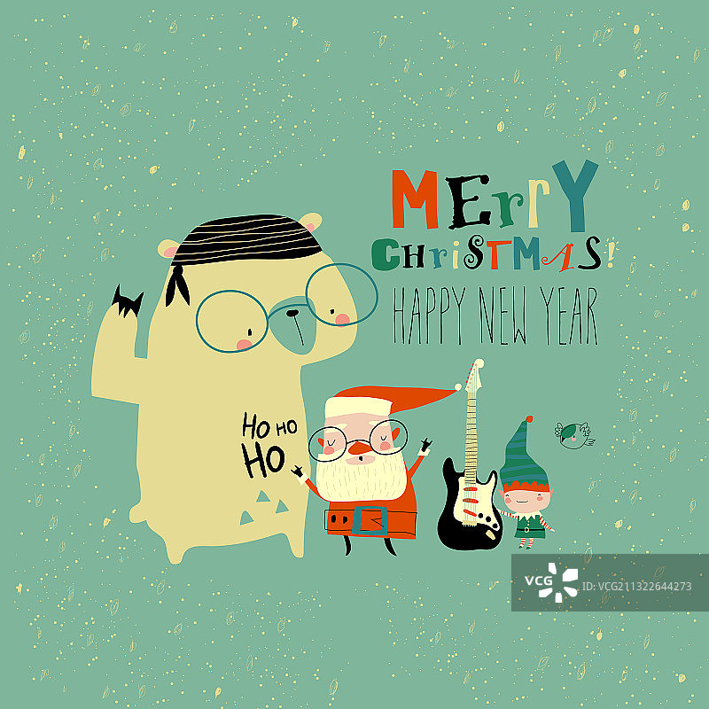 有趣的摇滚圣诞老人与北极熊图片素材