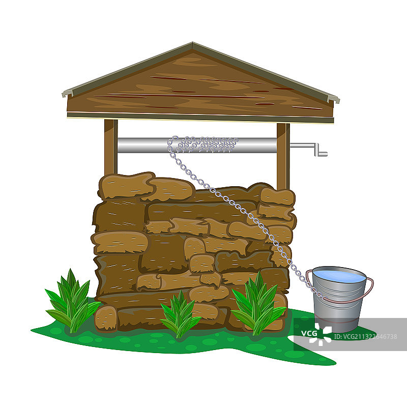 白色背景下的石头和木质水井图片素材