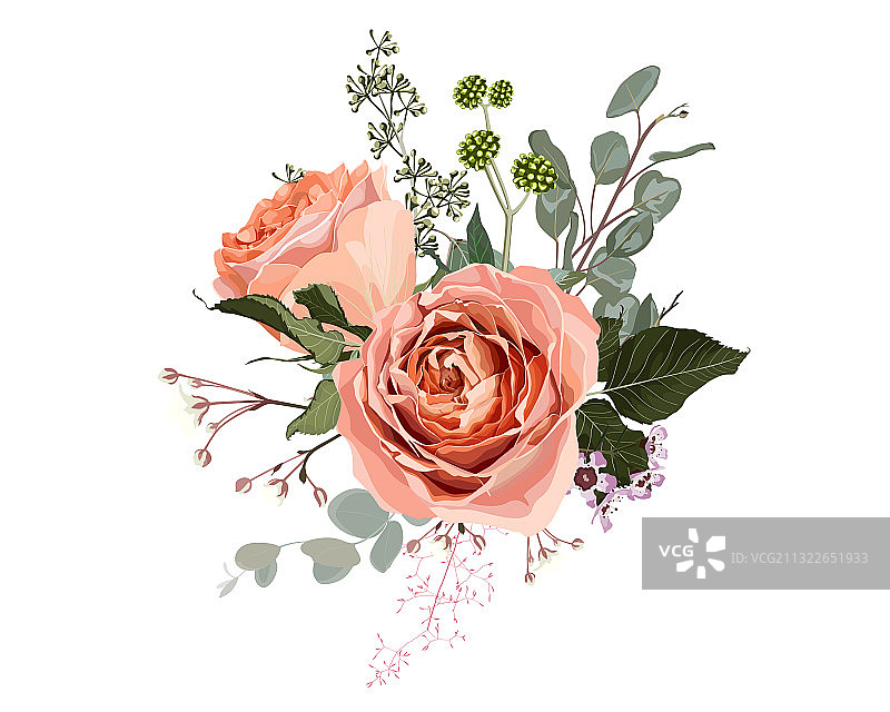 奶油色玫瑰花园花束设计图片素材