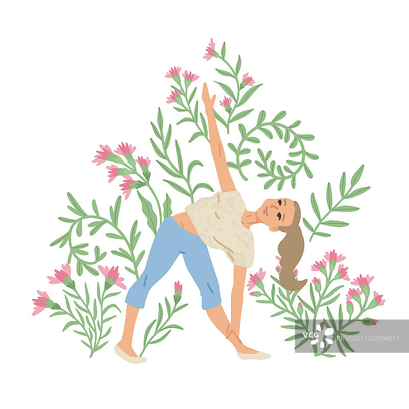 女人做瑜伽图案植物户外运动图片素材