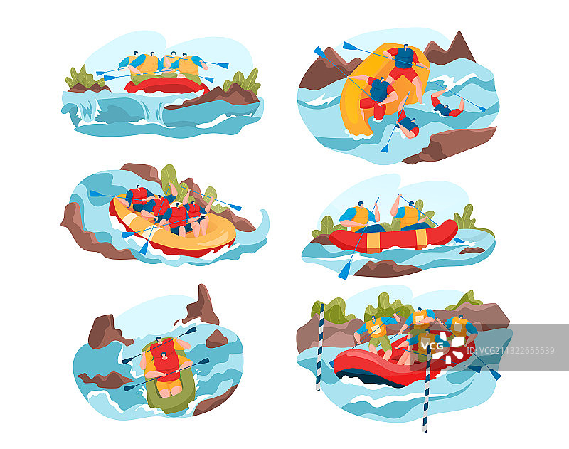 人们在河上漂流合集图片素材