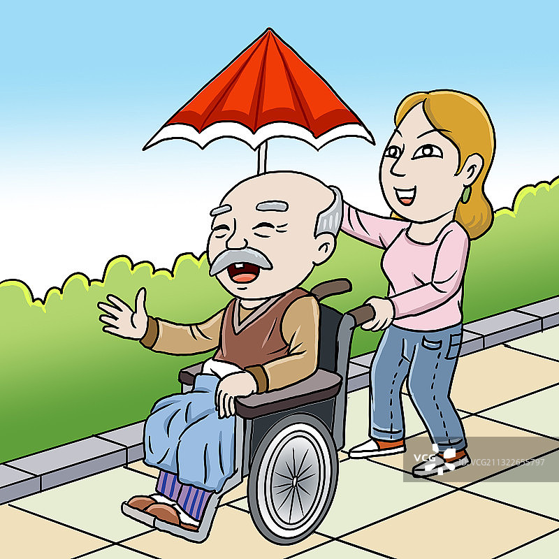 插画：照顾老人图片素材