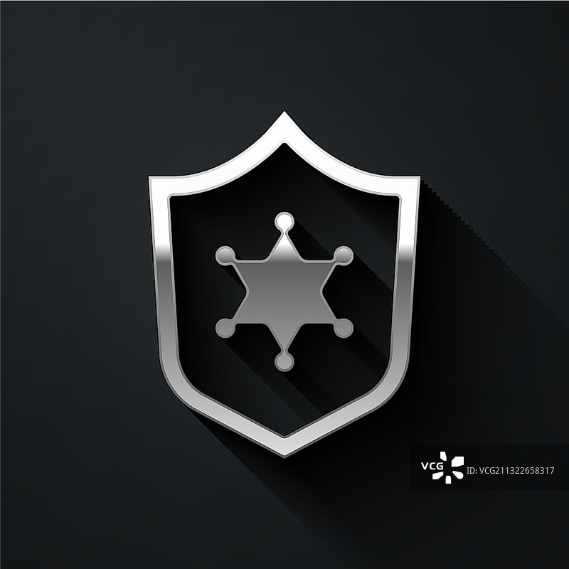 黑色背景上的银色警察徽章图标图片素材