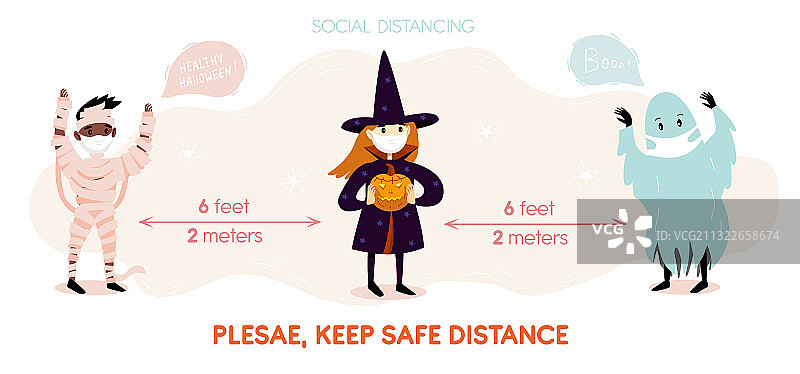 2019冠状病毒病万圣节社交距离信息图图片素材