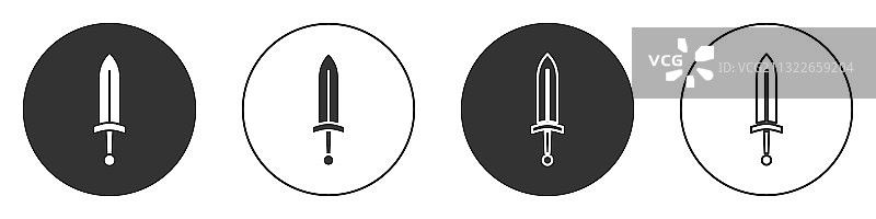 白色背景上的黑色中世纪剑图标图片素材