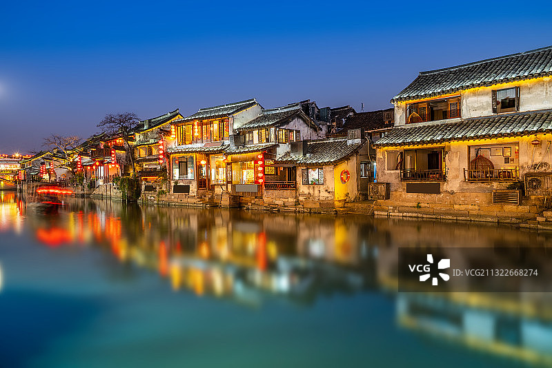 浙江嘉兴西塘古镇夜景图片素材