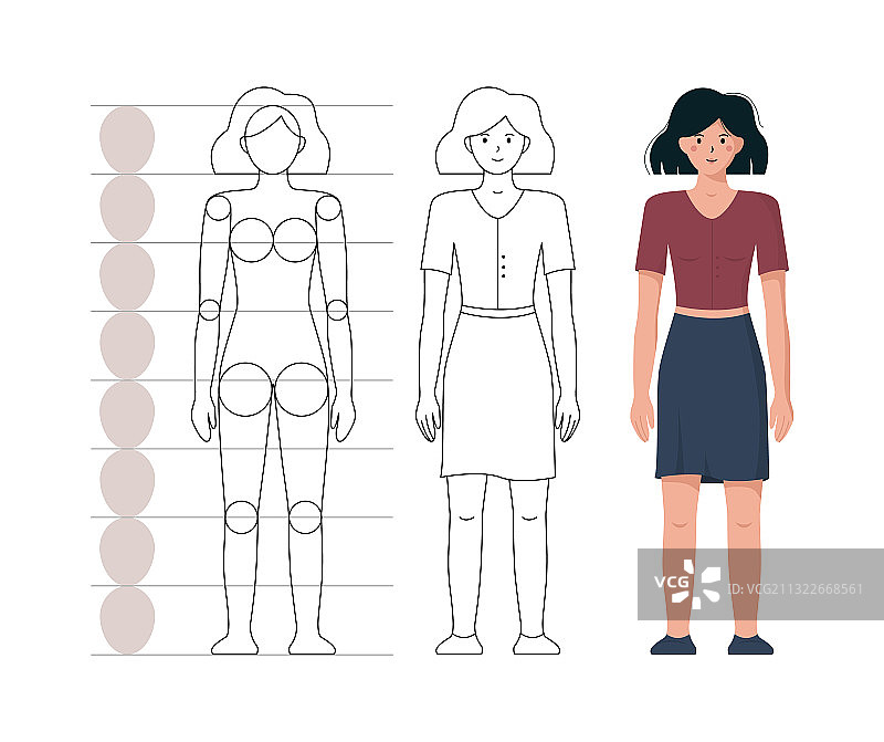 如何绘制女性扁平轮廓教程图片素材