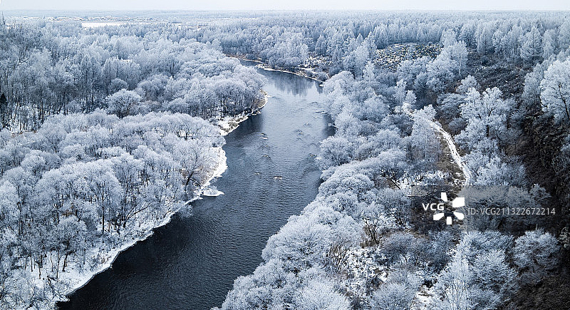 黑龙江库尔滨雾凇航拍图片素材