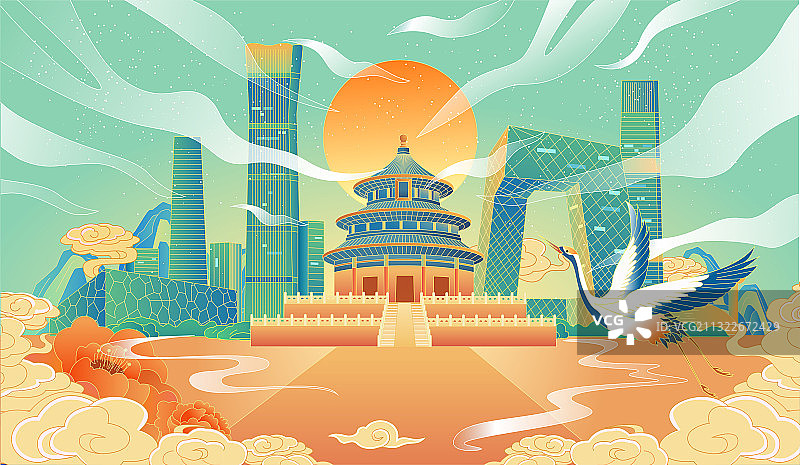 北京国风城市插画图片素材