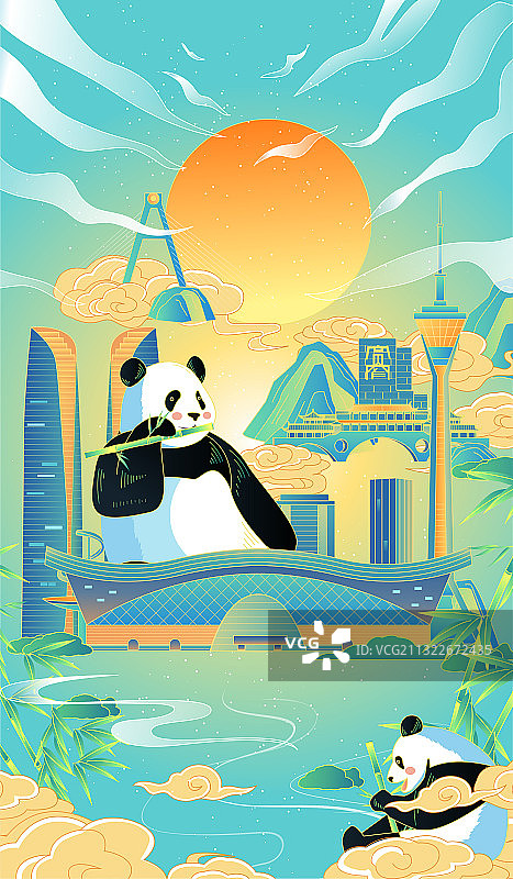 中国风成都城市插画图片素材