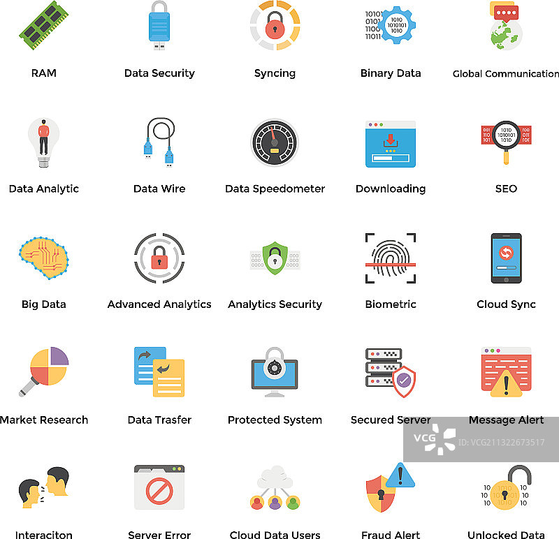 数据分析和可视化扁平图标包图片素材