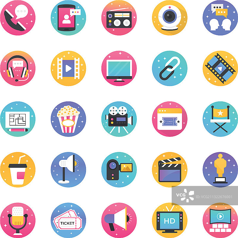 电影摄影扁平风格图标包图片素材