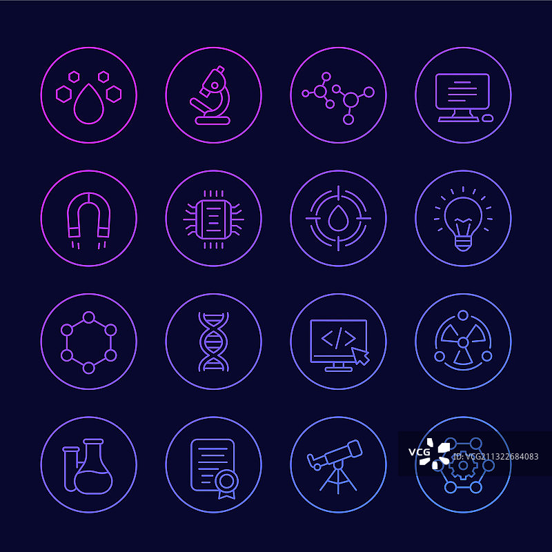 科技研究线性图标集图片素材