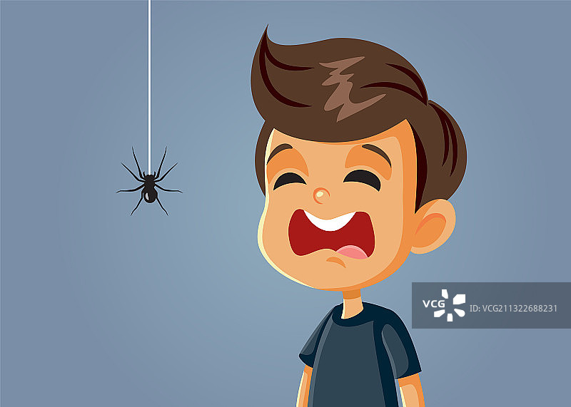 害怕蜘蛛的男孩卡通图片素材