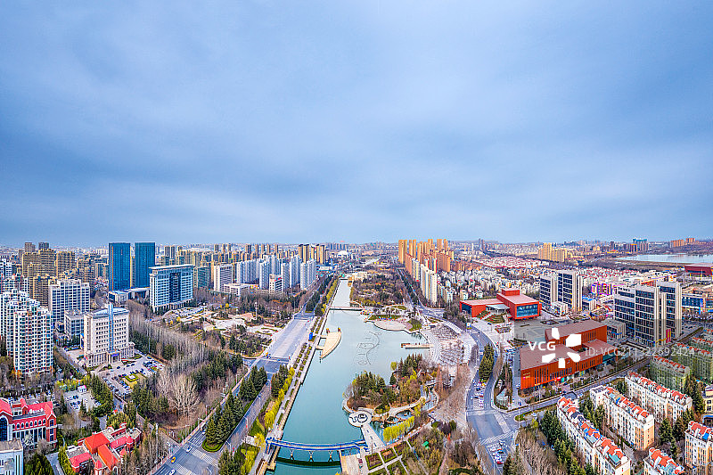 青岛市胶州三里河公园航拍全景图图片素材
