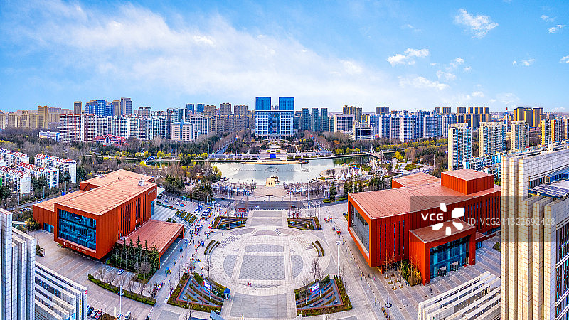 青岛市胶州三里河公园航拍全景图图片素材