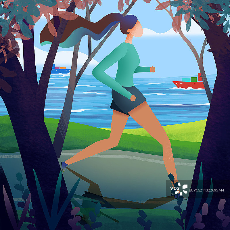 扁平晨练图片素材