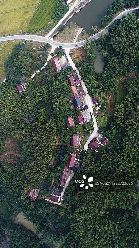 航拍乡村公路及路旁村庄图片素材